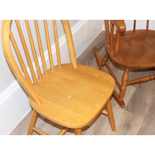 49 - 2 retro style dining chairs and rocking chair, rocker approx 104cm tall