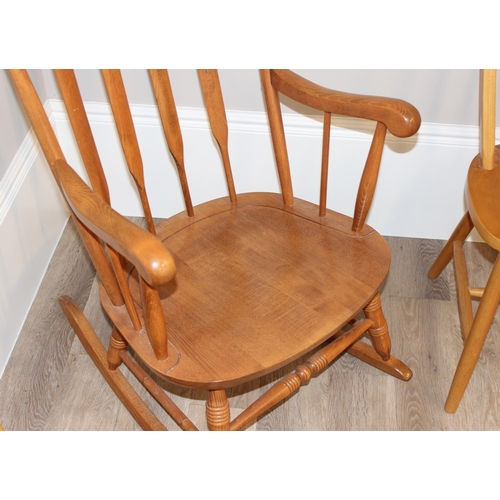 49 - 2 retro style dining chairs and rocking chair, rocker approx 104cm tall