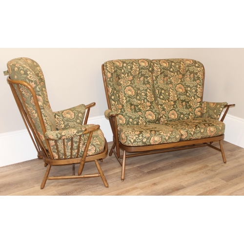 24 - Ercol floral patterned 2 seater sofa and 2 similar chairs, sofa approx 140cm wide x 85cm deep x 103c... 