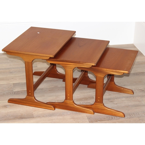 32 - A retro G-Plan style nest of tables, seemingly unmarked, largest approx 58cm wide x 42cm deep x 48cm... 