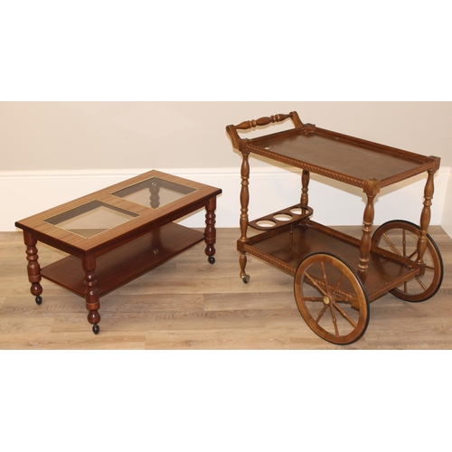 37 - A vintage hostess trolley and retro side table, trolley approx 90cm wide x 55cm deep x 75cm tall