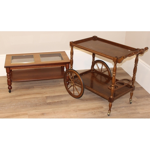 37 - A vintage hostess trolley and retro side table, trolley approx 90cm wide x 55cm deep x 75cm tall