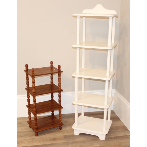 41 - 2 two shelving units or whatnots, largest approx 47cm wide x 36cm deep x 163cm tall