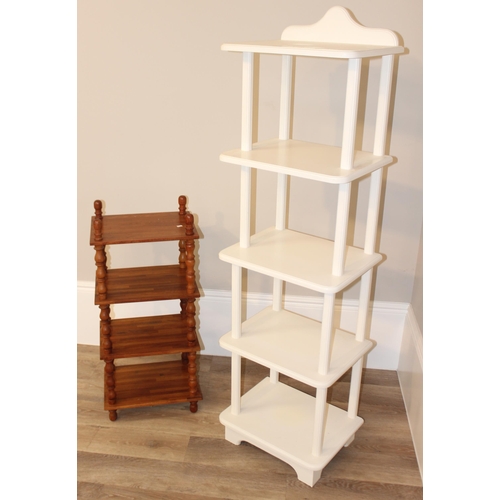 41 - 2 two shelving units or whatnots, largest approx 47cm wide x 36cm deep x 163cm tall