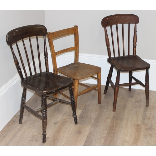 60 - 3 assorted vintage Elm seated chairs