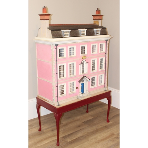 107 - Brian Stone of Wallingford - a very large bespoke made dolls house on stand formed as a Georgian tow... 