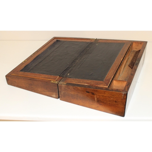 336 - An antique inlaid wooden writing slope, approx 40cm wide x 24cm deep x 16cm tall