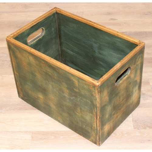 55 - A vintage stained green oak-edged crate, approx 58cm wide x 37cm deep x 43cm tall