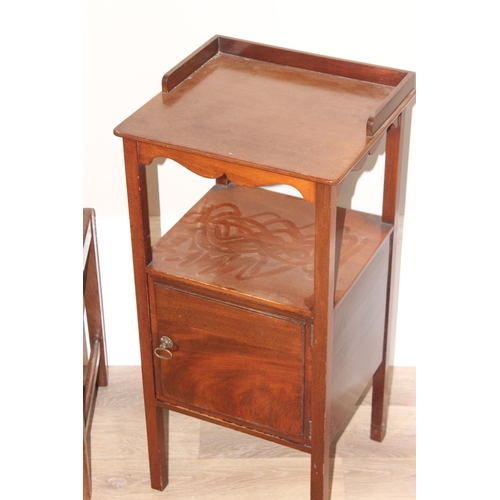 29 - 2 vintage mahogany wash stands and a fabric topped stool, largest approx. 38cm W x 35cm D x 77cm H