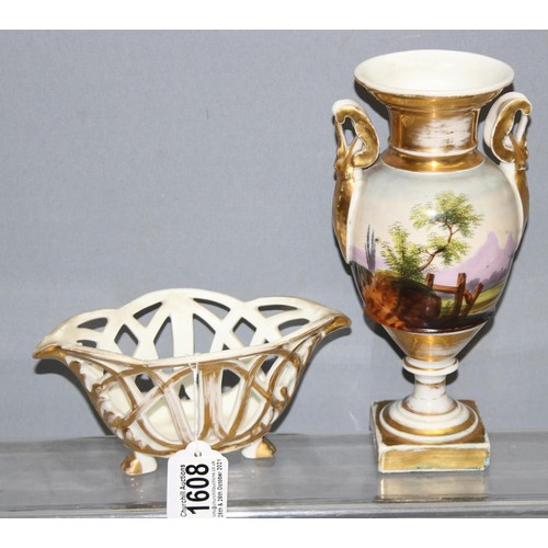 1773 - Mix of ceramic items to incl an antique hand painted porcelain vase with gilt decoration, and a simi... 