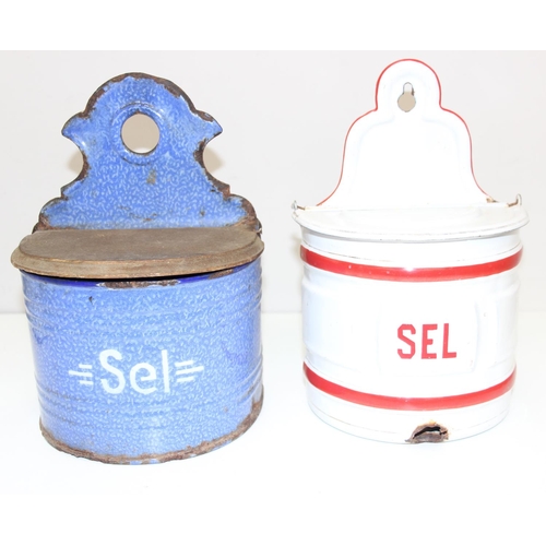 1774 - 4 items of vintage enamelware to incl 2 salt bins, and a large decorative bowl (5)