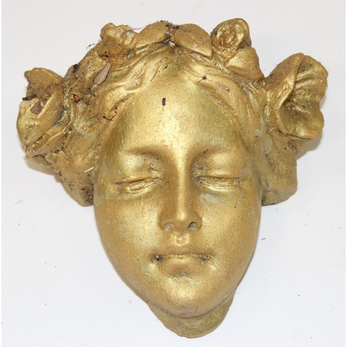 1778 - 8 gilt concrete cast wall plaque 'Melody' heads, approx 16cm H