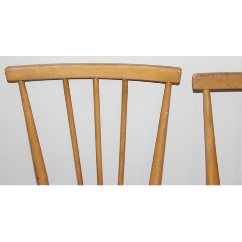 108 - Set of 4 mid-century Ercol spindle-back chairs with blue label