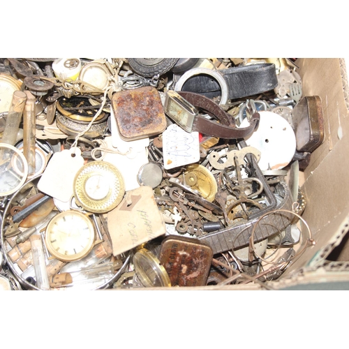 1307 - Vintage watchmakers' 6-drawer chest with contents to incl watch glass crystals and a huge qty of wat... 