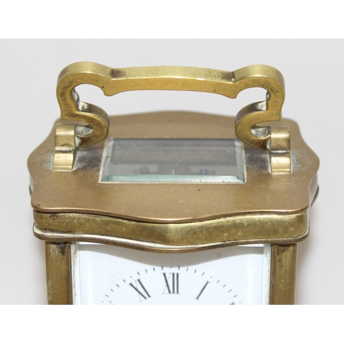 1308 - Vintage French brass cased carriage clock with mechanical movement, approx 12cm tall