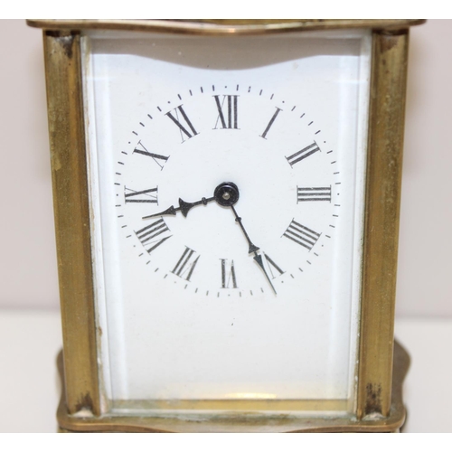 1308 - Vintage French brass cased carriage clock with mechanical movement, approx 12cm tall