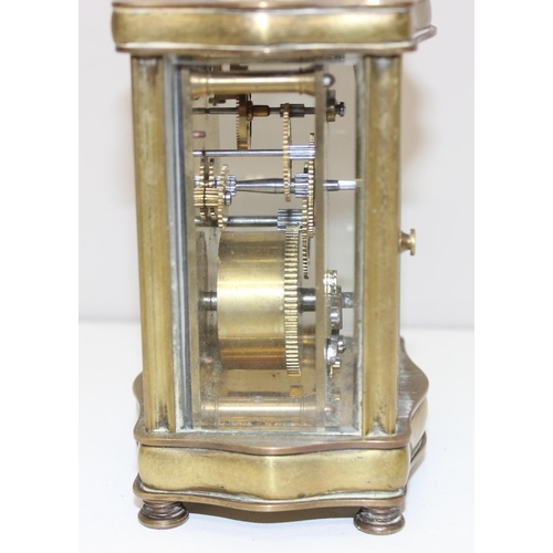 1308 - Vintage French brass cased carriage clock with mechanical movement, approx 12cm tall