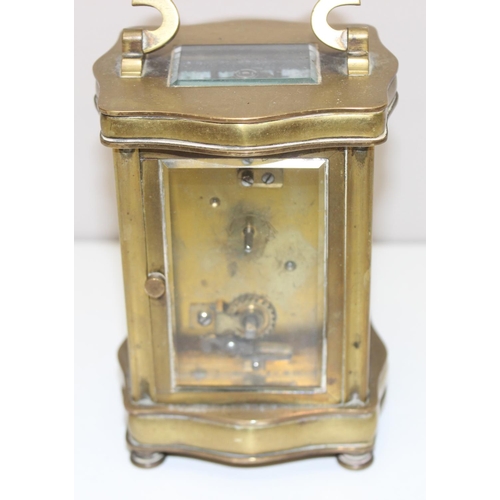 1308 - Vintage French brass cased carriage clock with mechanical movement, approx 12cm tall