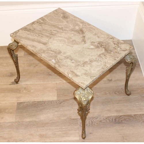 136 - A vintage marble topped coffee table with Art Nouveau style gilt metal legs, approx 63cm wide x 44cm... 