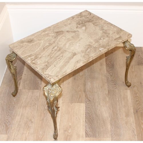 136 - A vintage marble topped coffee table with Art Nouveau style gilt metal legs, approx 63cm wide x 44cm... 