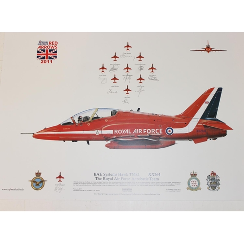 1403 - 3 RAF Red Arrows prints signed by the pilots, produced by Squadron Prints of Scotland, prints from 2... 