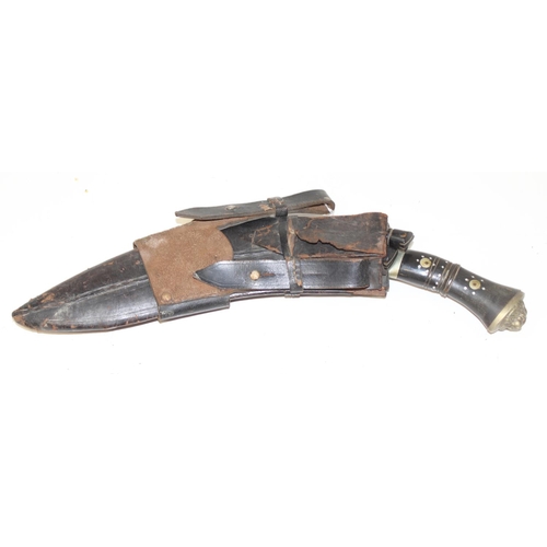 1407 - 2 vintage Kukri knives in sheaths with inlaid handles, approx 41cm incl handle