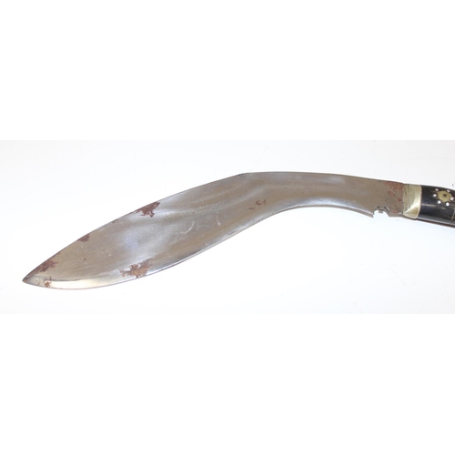 1407 - 2 vintage Kukri knives in sheaths with inlaid handles, approx 41cm incl handle