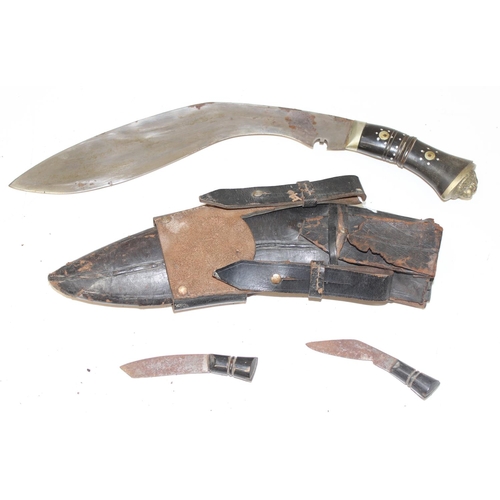 1407 - 2 vintage Kukri knives in sheaths with inlaid handles, approx 41cm incl handle