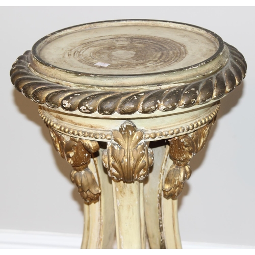 142 - An antique French Louis XV style cream painted and gilt jardinière or candle stand with acanthus scr... 