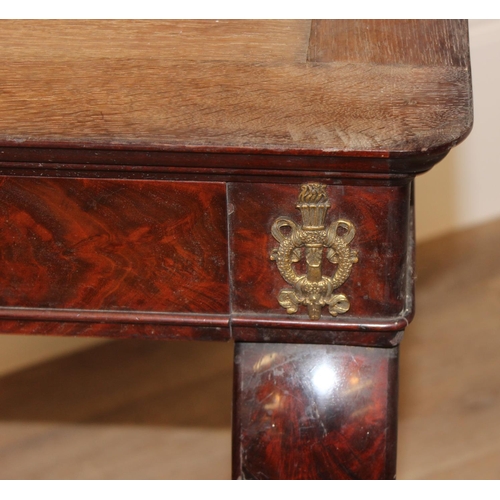 144 - A 19th century French Empire style mahogany console table base with single drawer and impressive scr... 