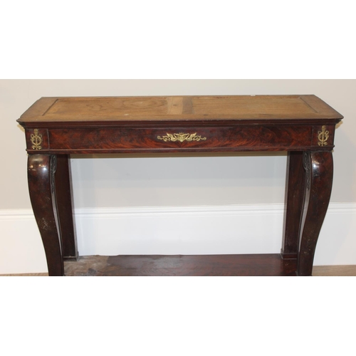 144 - A 19th century French Empire style mahogany console table base with single drawer and impressive scr... 