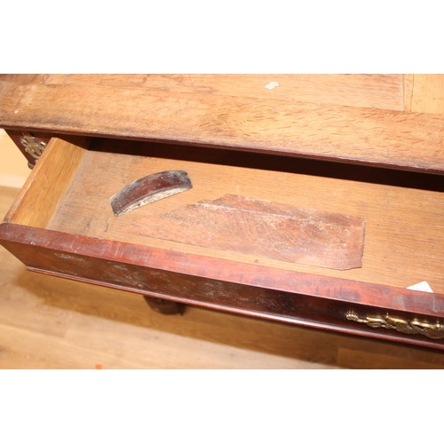 144 - A 19th century French Empire style mahogany console table base with single drawer and impressive scr... 