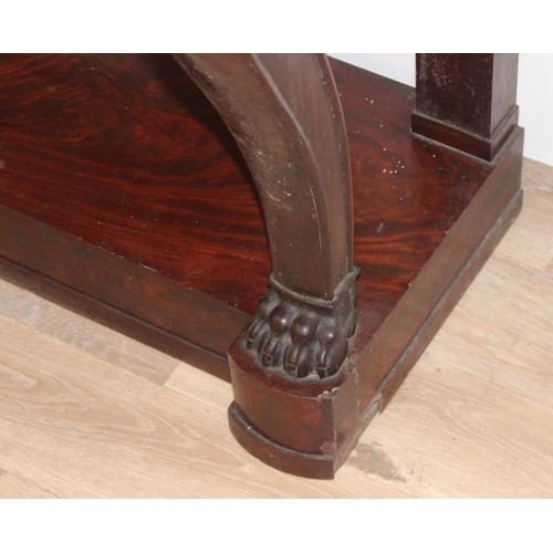 144 - A 19th century French Empire style mahogany console table base with single drawer and impressive scr... 