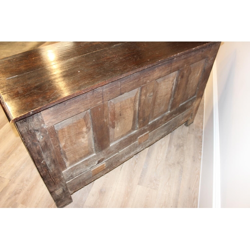 148 - An 18th century oak mule chest with panelled sides and 2 drawers to base, with later oak half foldin... 