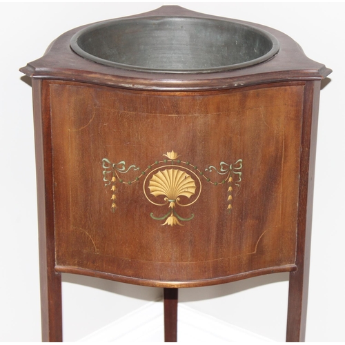 149 - An Edwardian Sheraton Revival mahogany jardinière stand with metal liner, approx 42cm wide x 96cm ta... 