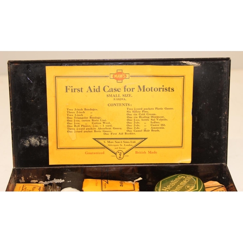 1527 - Vintage Maw's first aid case for motorists with some contents, approx 22cm W