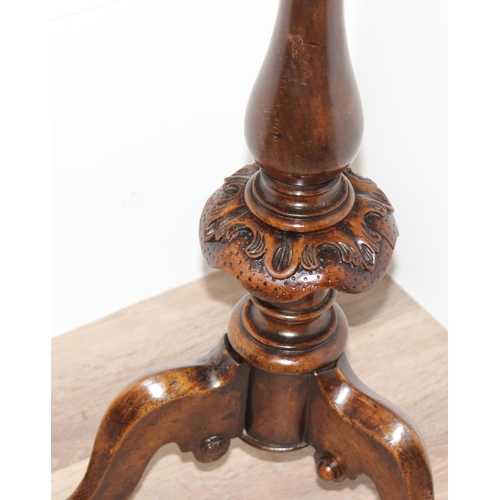 156 - Victorian mahogany chess or games table on tripod base, approx 48cm W x 72cm H