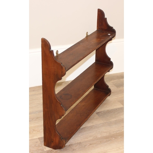 157 - Antique 3 tier wall hanging shelf, approx 61cm W x 16cm D x 76 cm H