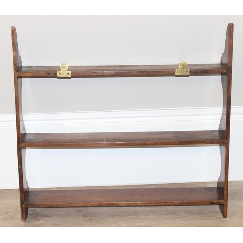 157 - Antique 3 tier wall hanging shelf, approx 61cm W x 16cm D x 76 cm H