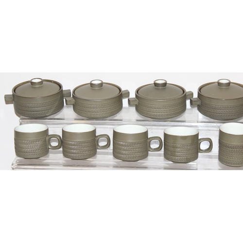 1700 - Qty of retro Denby part dinner service in the dark green Camelot Chevron pattern, to incl soup bowls... 