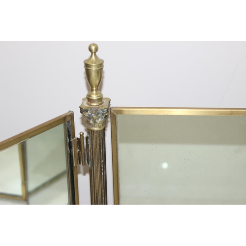 302 - Antique style brass triptych dressing table mirror, approx 56cm H