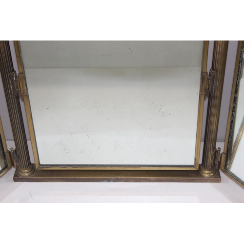 302 - Antique style brass triptych dressing table mirror, approx 56cm H