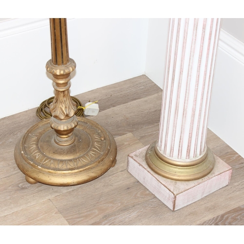 287 - A vintage giltwood standard lamp and a pottery ionic column plinth with associated gilt pottery jard... 