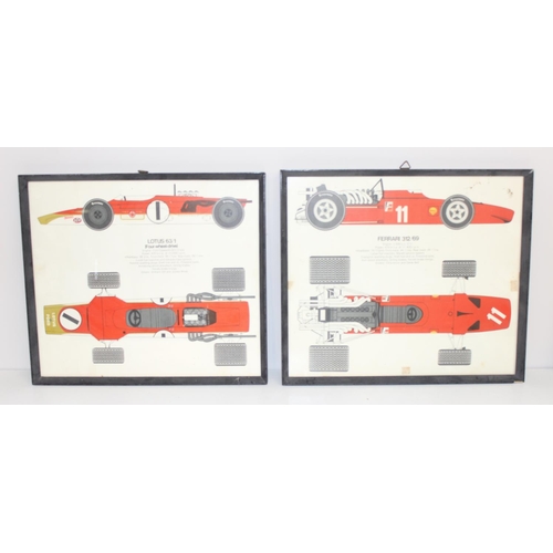 408 - A set of 5 vintage Formula 1 prints of race car blueprints to incl Ferrari, Lotus, McClaren etc, eac... 