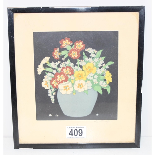 409 - John Paul Thorpe (XX), a vintage woodcut print of flowers in vase, signed in pencil by the artist, a... 