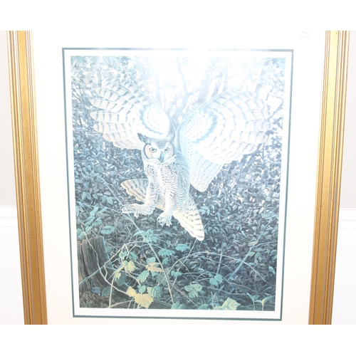 412 - 2 large vintage prints of owls to incl a signed print by Lee Cable and another of a Snowy Owl by Edw... 