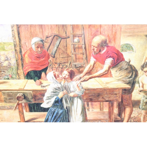 441 - A huge textured canvas print in the Pre-Raphaelite manner, unframed but by Windsor & Newton, a displ... 