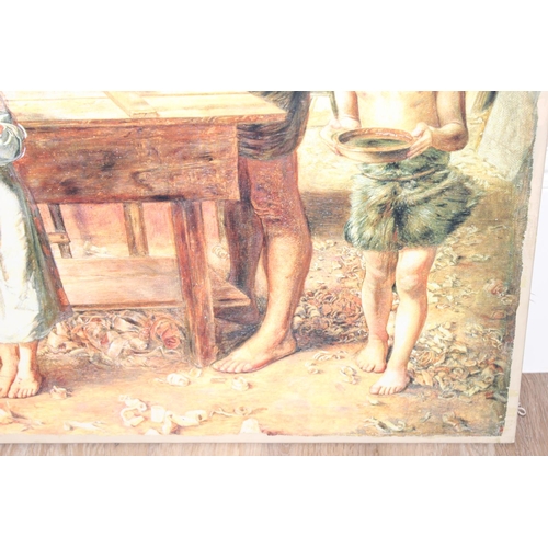 441 - A huge textured canvas print in the Pre-Raphaelite manner, unframed but by Windsor & Newton, a displ... 