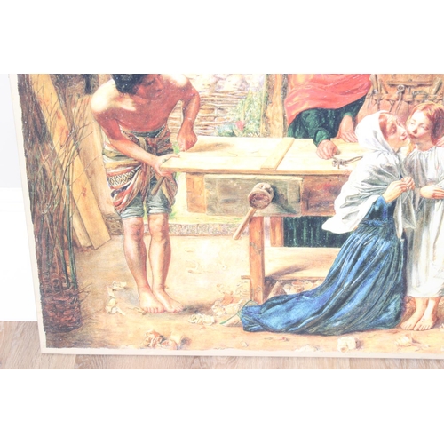 441 - A huge textured canvas print in the Pre-Raphaelite manner, unframed but by Windsor & Newton, a displ... 