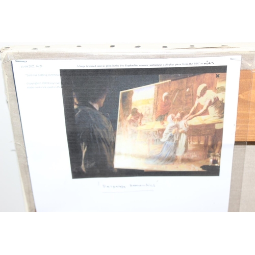 441 - A huge textured canvas print in the Pre-Raphaelite manner, unframed but by Windsor & Newton, a displ... 